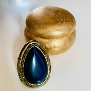 Vintage Dark Blue Teardrop Stretch Ring